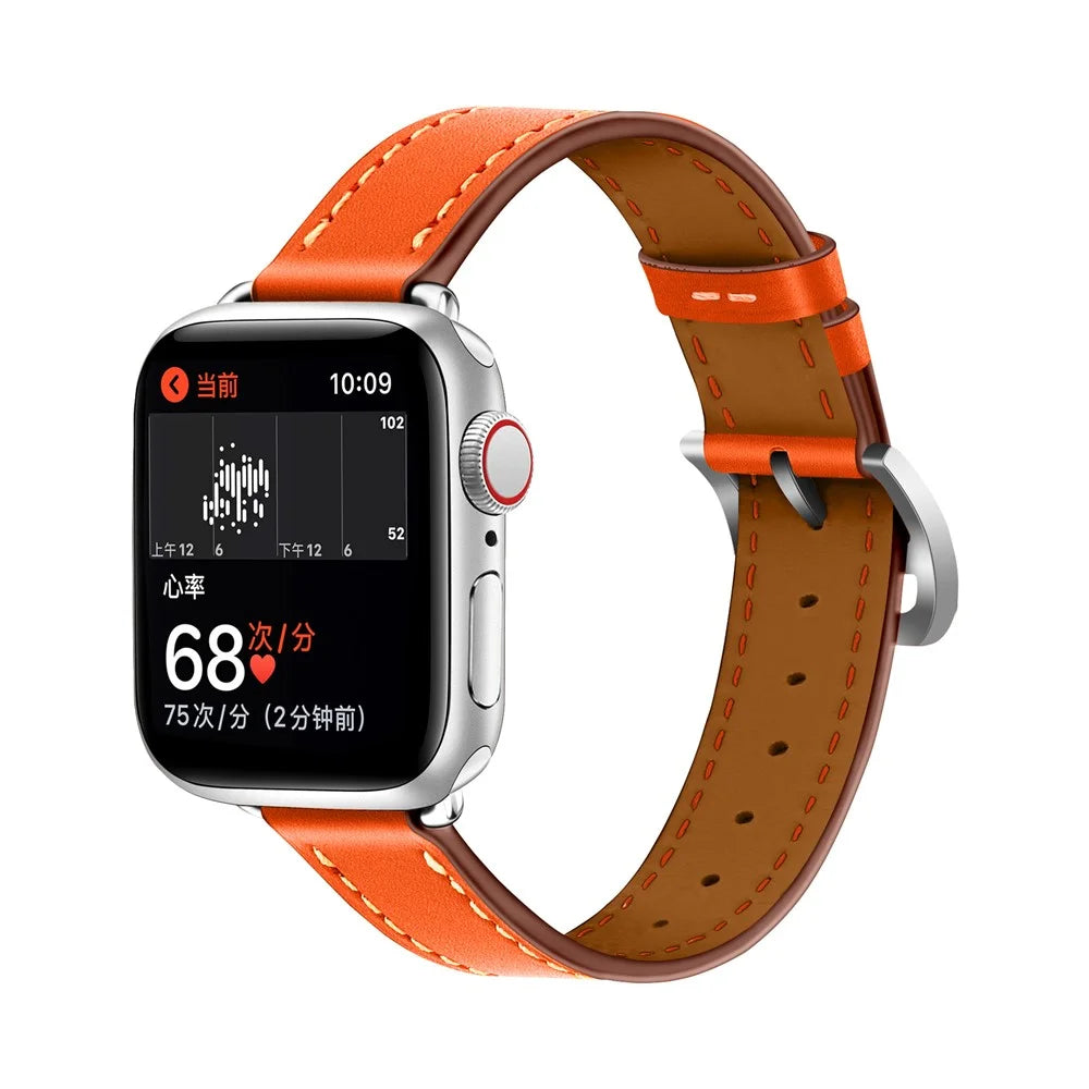 Breathable Genuine Leather Watchband Replacement for Apple Watch Series 9 /  8 / 7 41mm / 6 / SE (2023) / SE (2022) / SE  / 5 / 4 40mm / 3 / 2 / 1 38mm - Orange - 2