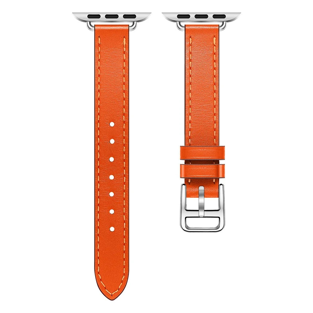 Breathable Genuine Leather Watchband Replacement for Apple Watch Series 9 /  8 / 7 41mm / 6 / SE (2023) / SE (2022) / SE  / 5 / 4 40mm / 3 / 2 / 1 38mm - Orange - 3