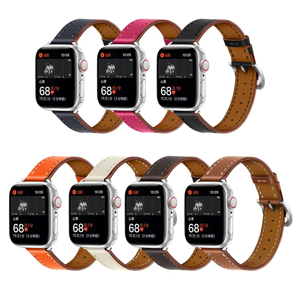 Breathable Genuine Leather Watchband Replacement for Apple Watch Series 9 /  8 / 7 41mm / 6 / SE (2023) / SE (2022) / SE  / 5 / 4 40mm / 3 / 2 / 1 38mm - Orange - 4