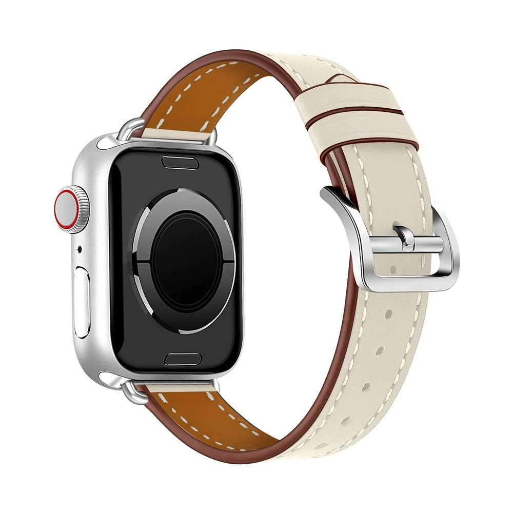 Genuine Leather Soft Watchband for Apple Watch Ultra 2 49mm / Series 9 45mm / SE (2023) 44mm / Ultra 49mm / Series 8 45mm / 7 45mm / Watch Series 6 /  SE 44mm / SE (2022) 44mm / 5 / 4 44mm / Watch Series 3 / 2 / 1 42mm - White - 1