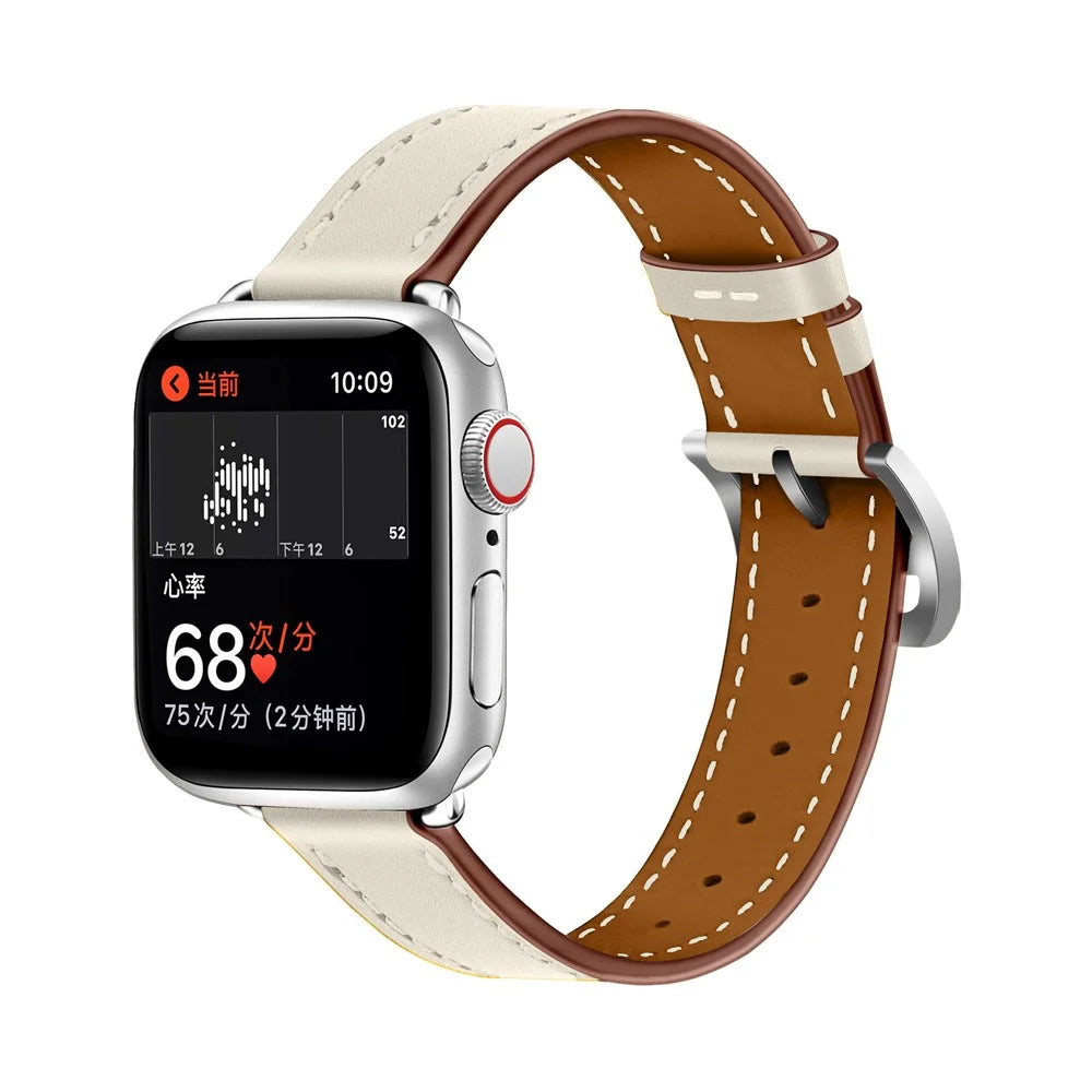 Genuine Leather Soft Watchband for Apple Watch Ultra 2 49mm / Series 9 45mm / SE (2023) 44mm / Ultra 49mm / Series 8 45mm / 7 45mm / Watch Series 6 /  SE 44mm / SE (2022) 44mm / 5 / 4 44mm / Watch Series 3 / 2 / 1 42mm - White - 2