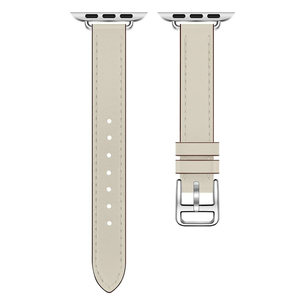 Genuine Leather Soft Watchband for Apple Watch Ultra 2 49mm / Series 9 45mm / SE (2023) 44mm / Ultra 49mm / Series 8 45mm / 7 45mm / Watch Series 6 /  SE 44mm / SE (2022) 44mm / 5 / 4 44mm / Watch Series 3 / 2 / 1 42mm - White - 3