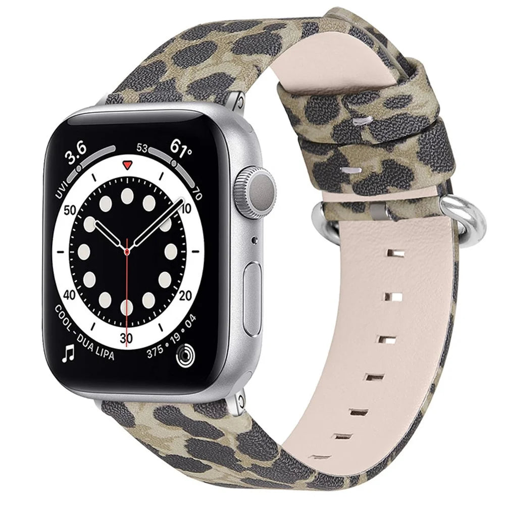iWatch Leopard Pattern Top Layer Cowhide Genuine Leather Wrist Bracelet Pointed Tail Watchband for Apple Watch Ultra 2 49mm / Series 9 45mm / SE (2023) 44mm / Ultra 49mm / Series 8 45mm / 7 45mm / Watch Series 6 /  SE 44mm / SE (2022) 44mm / 5 / 4 44mm - 2