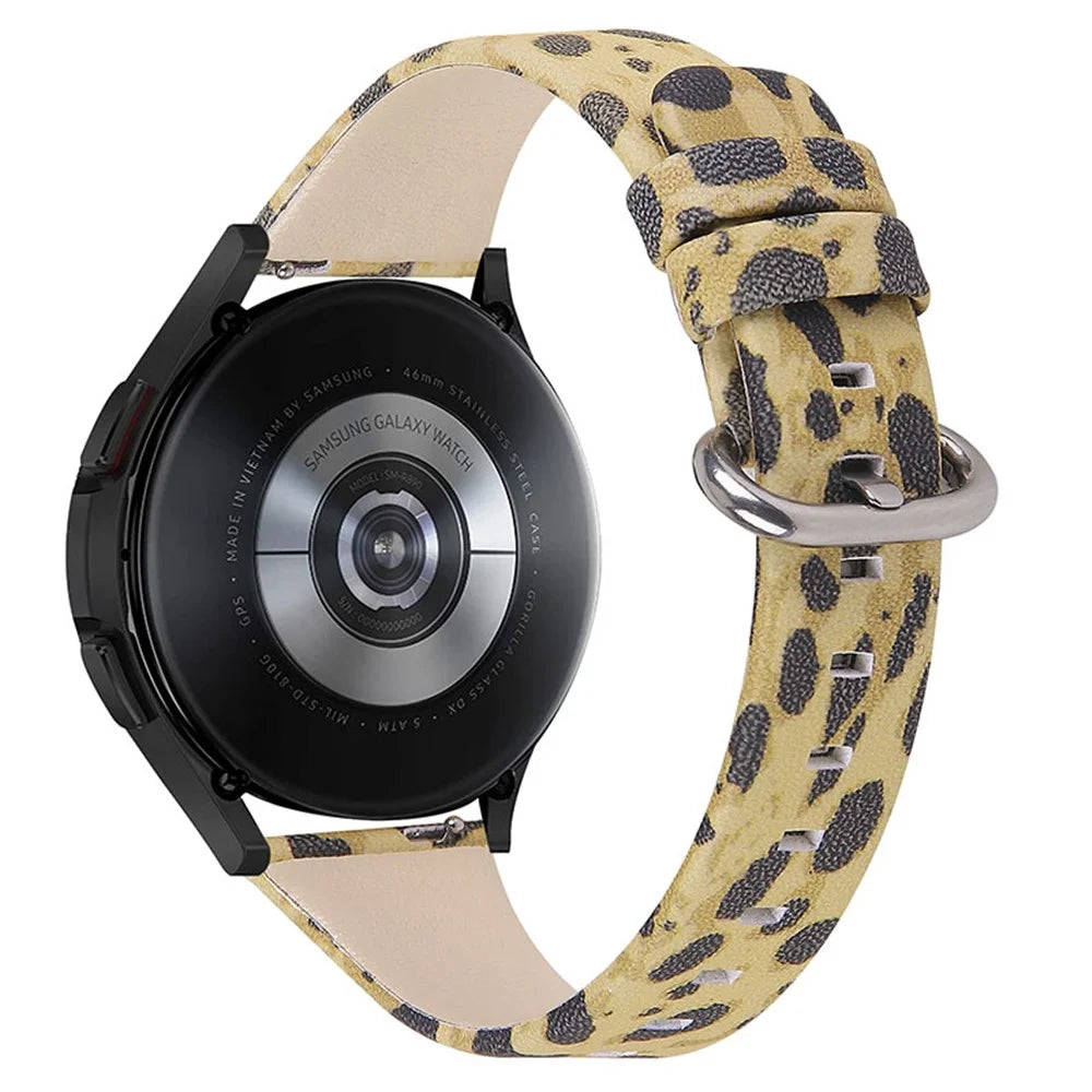 Leopard Pattern Genuine Leather Wrist Band with Stainless Steel Buckle for Samsung Galaxy Watch4 Classic 42mm 46mm/Galaxy Watch Active/Galaxy Watch Active2 40mm 44mm - Army Green Leopard - 1