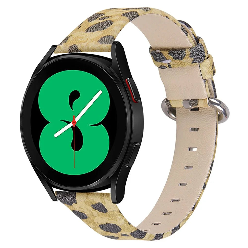 Leopard Pattern Genuine Leather Wrist Band with Stainless Steel Buckle for Samsung Galaxy Watch4 Classic 42mm 46mm/Galaxy Watch Active/Galaxy Watch Active2 40mm 44mm - Army Green Leopard - 2