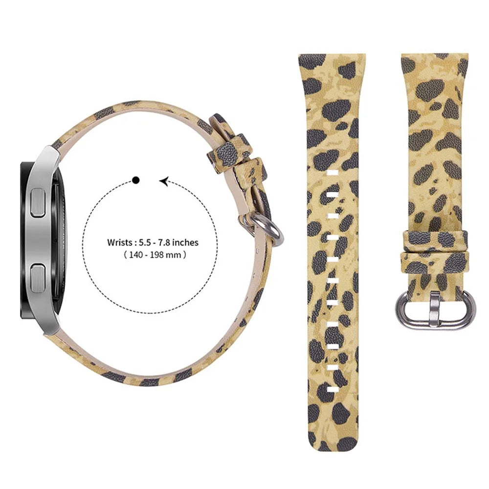 Leopard Pattern Genuine Leather Wrist Band with Stainless Steel Buckle for Samsung Galaxy Watch4 Classic 42mm 46mm/Galaxy Watch Active/Galaxy Watch Active2 40mm 44mm - Army Green Leopard - 3