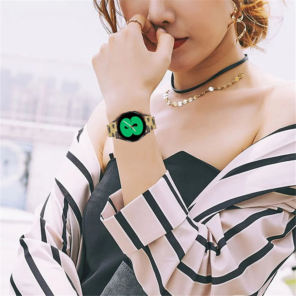 Leopard Pattern Genuine Leather Wrist Band with Stainless Steel Buckle for Samsung Galaxy Watch4 Classic 42mm 46mm/Galaxy Watch Active/Galaxy Watch Active2 40mm 44mm - Army Green Leopard - 6