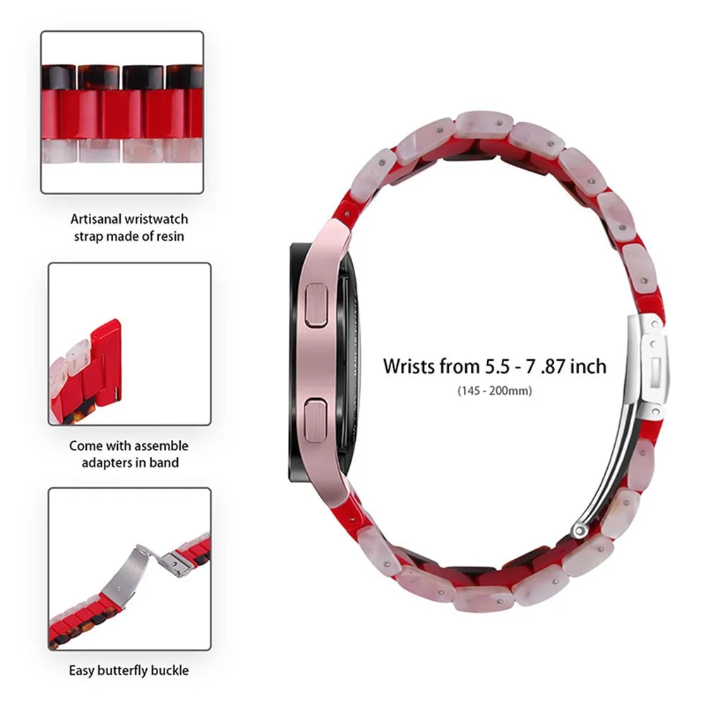 Resin Band Bracelet Stainless Steel Buckle 3 Beads Band Strap for Samsung Galaxy Watch4 Classic 46mm/42mm / Watch Active / Watch Active2 40mm/44mm - Glitter Pink/Colorful - 4