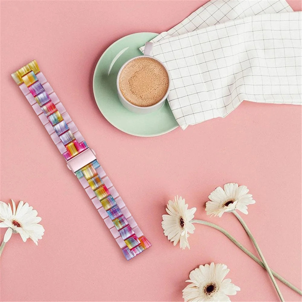 Resin Band Bracelet Stainless Steel Buckle 3 Beads Band Strap for Samsung Galaxy Watch4 Classic 46mm/42mm / Watch Active / Watch Active2 40mm/44mm - Glitter Pink/Colorful - 5