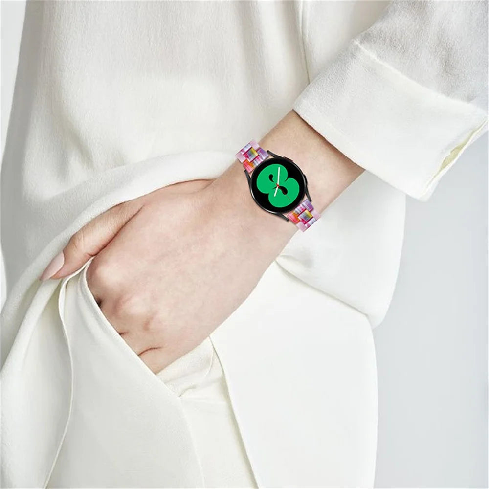 Resin Band Bracelet Stainless Steel Buckle 3 Beads Band Strap for Samsung Galaxy Watch4 Classic 46mm/42mm / Watch Active / Watch Active2 40mm/44mm - Glitter Pink/Colorful - 6