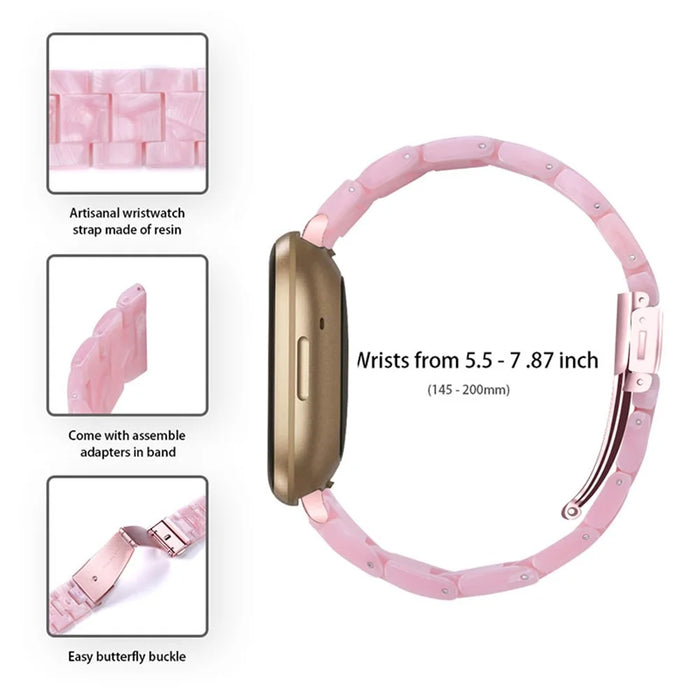 3 Beads Resin Watch Bands Stainless Steel Buckle Replacement Watch Strap for Fitbit Versa 3 / Fitbit Sense - Pearl Light Pink - 4