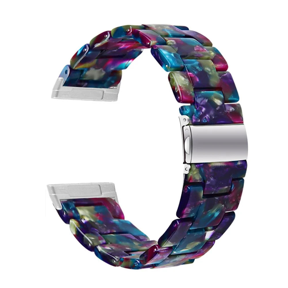 Resin Bracelet Wristband 3 Beads Strap Replacement for Fitbit Versa 3 / Fitbit Sense - Purple/Green Flowers - 1