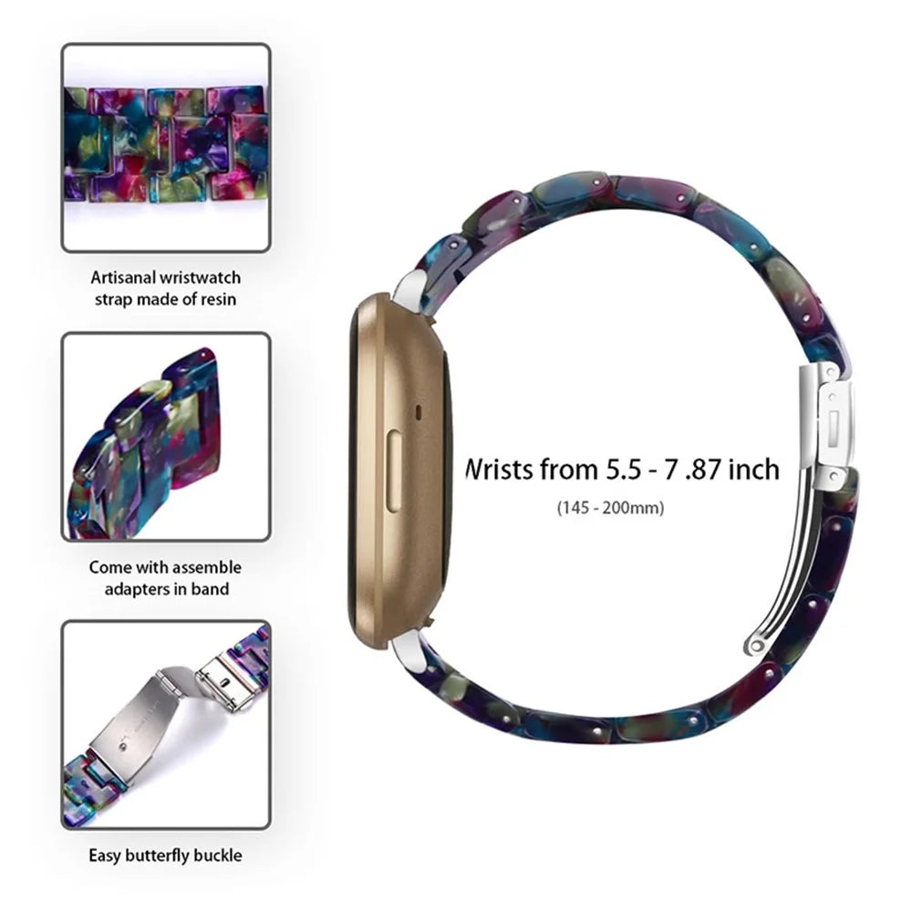 Resin Bracelet Wristband 3 Beads Strap Replacement for Fitbit Versa 3 / Fitbit Sense - Purple/Green Flowers - 4
