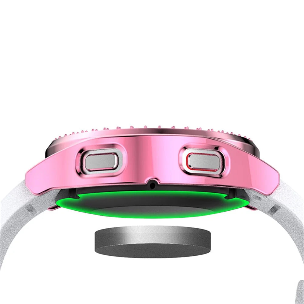 2 in 1 Rhinestone Decorative PC Watch Case Cover with Tempered Glass Screen Film for Samsung Galaxy Watch4 44mm - Pink - 3