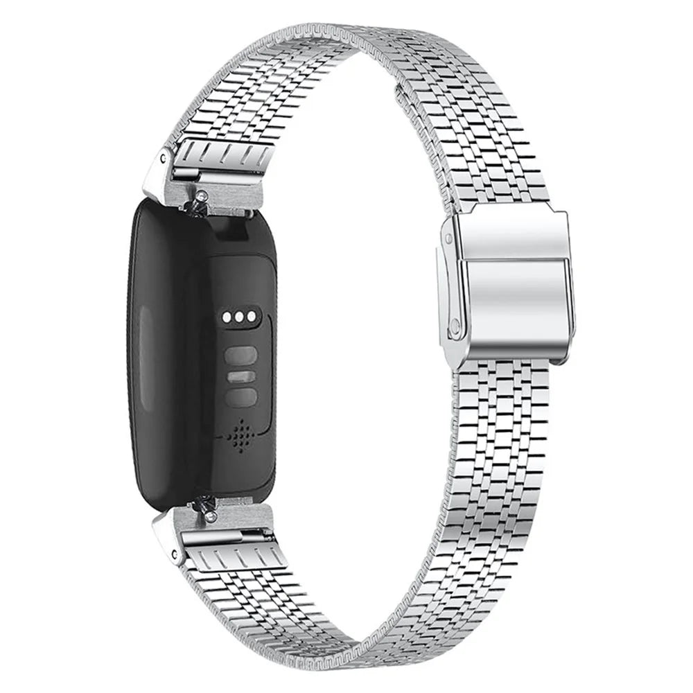 5 Beads Stainless Steel Wrist Strap with Double Buckle Band Smart Watch Accessory for Fitbit Inspire 1/2/Inspire HR - Silver - 1