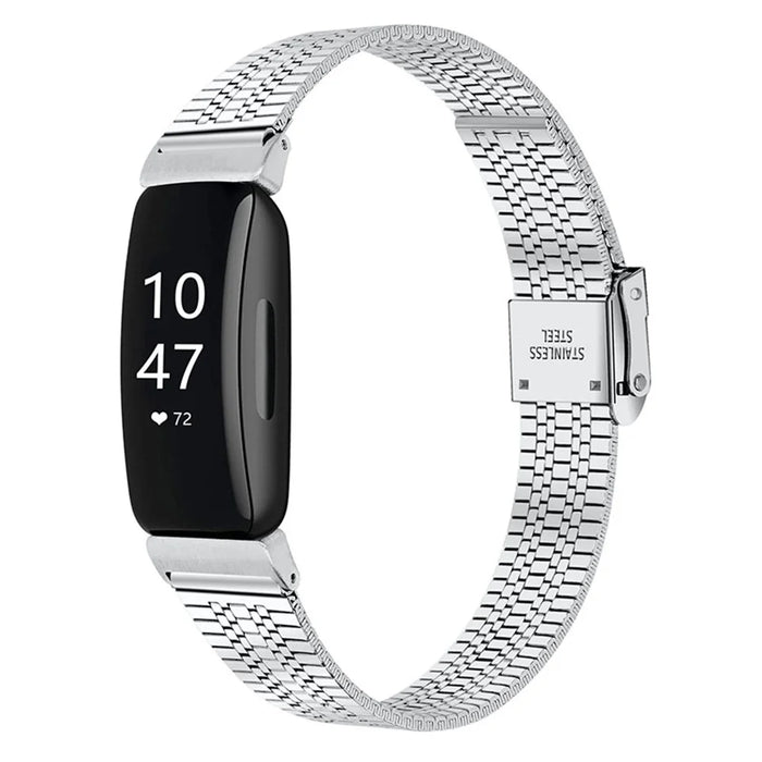 5 Beads Stainless Steel Wrist Strap with Double Buckle Band Smart Watch Accessory for Fitbit Inspire 1/2/Inspire HR - Silver - 2