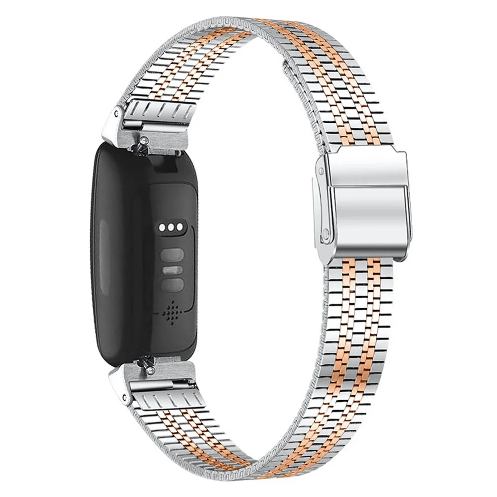 5 Beads Stainless Steel Wrist Strap with Double Buckle Smart Watch Band for Fitbit Inspire 1/2/Inspire HR - Rose Gold Splicing - 1