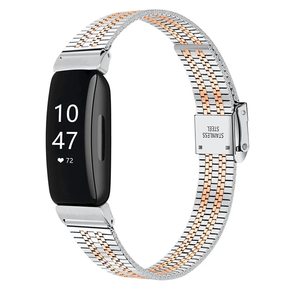 5 Beads Stainless Steel Wrist Strap with Double Buckle Smart Watch Band for Fitbit Inspire 1/2/Inspire HR - Rose Gold Splicing - 2