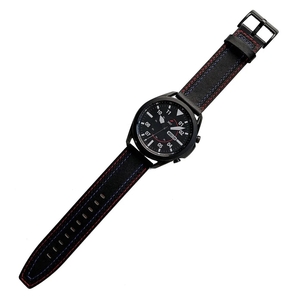20mm Genuine Leather Smart Watch Replacement Strap for Samsung Galaxy Watch 4 / 4 Classic / Amazfit GTS 3 - Black - 1