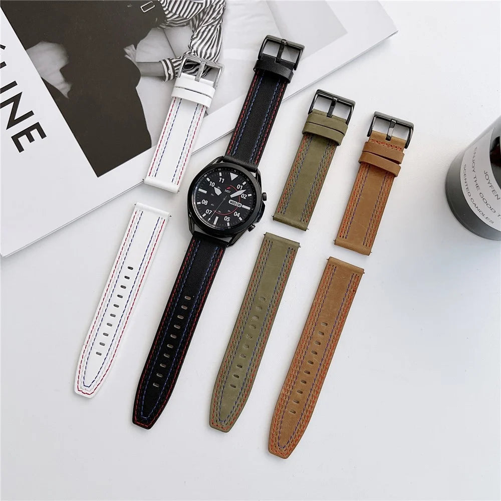 20mm Genuine Leather Smart Watch Replacement Strap for Samsung Galaxy Watch 4 / 4 Classic / Amazfit GTS 3 - Black - 5