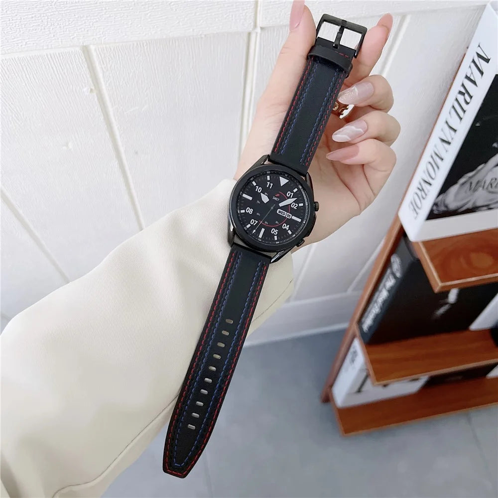 22mm Stitching Decor Genuine Leather Smart Watch Replacement Strap for Samsung Galaxy Watch3 45mm/Suunto 9 Peak - Black - 2