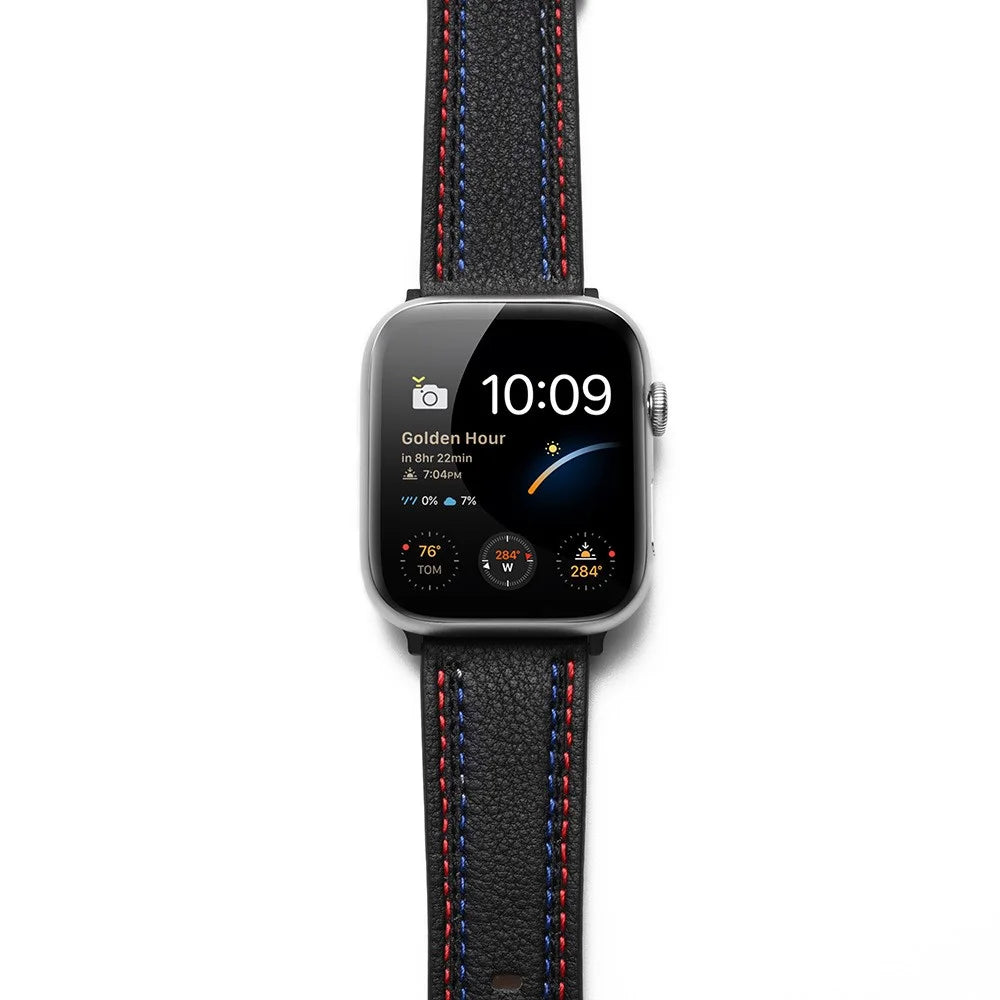 Stylish Genuine Leather Smart Watch Replacement Strap for Apple Watch Series 11 10 42mm / 9 8 7 41mm / SE3 SE2 SE 6 5 4 40mm / 3 2 1 38mm - Black - 3