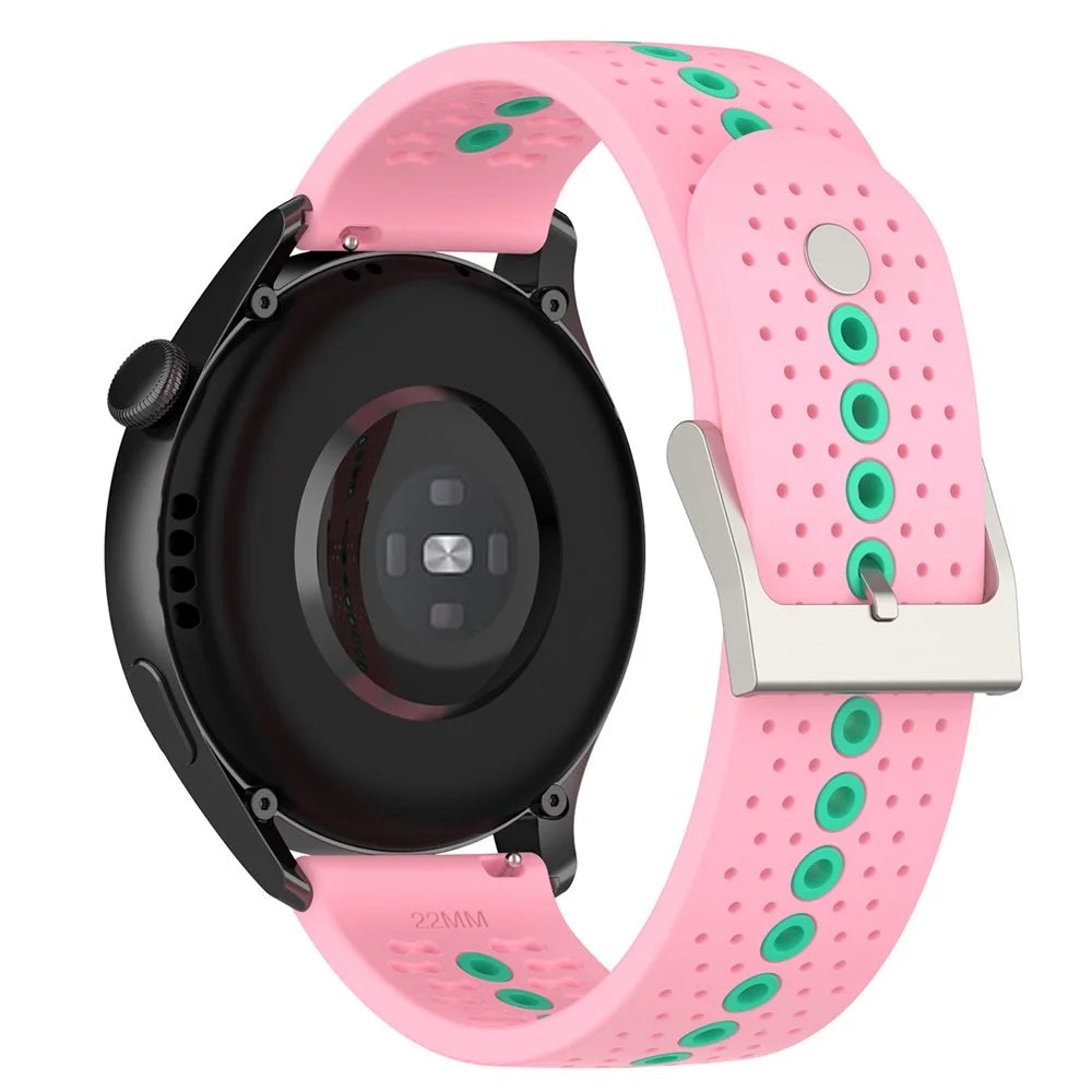 20mm Bi-color Silicone Watch Strap Wristband for Huawei Watch GT3 42mm/Samsung Galaxy Watch 42mm - Pink/Teal - 1