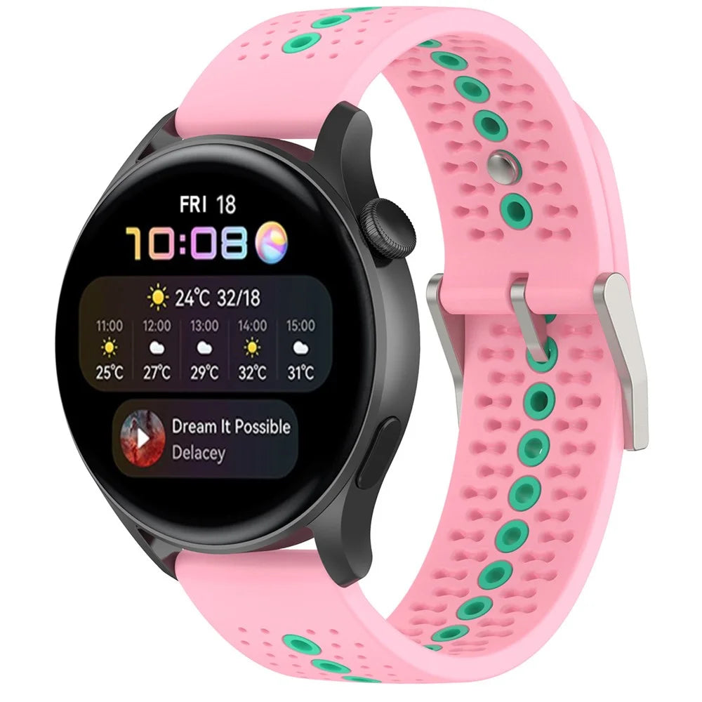 20mm Bi-color Silicone Watch Strap Wristband for Huawei Watch GT3 42mm/Samsung Galaxy Watch 42mm - Pink/Teal - 2