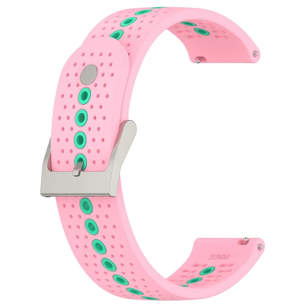 20mm Bi-color Silicone Watch Strap Wristband for Huawei Watch GT3 42mm/Samsung Galaxy Watch 42mm - Pink/Teal - 3