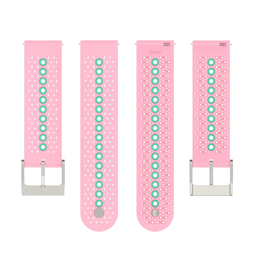20mm Bi-color Silicone Watch Strap Wristband for Huawei Watch GT3 42mm/Samsung Galaxy Watch 42mm - Pink/Teal - 5