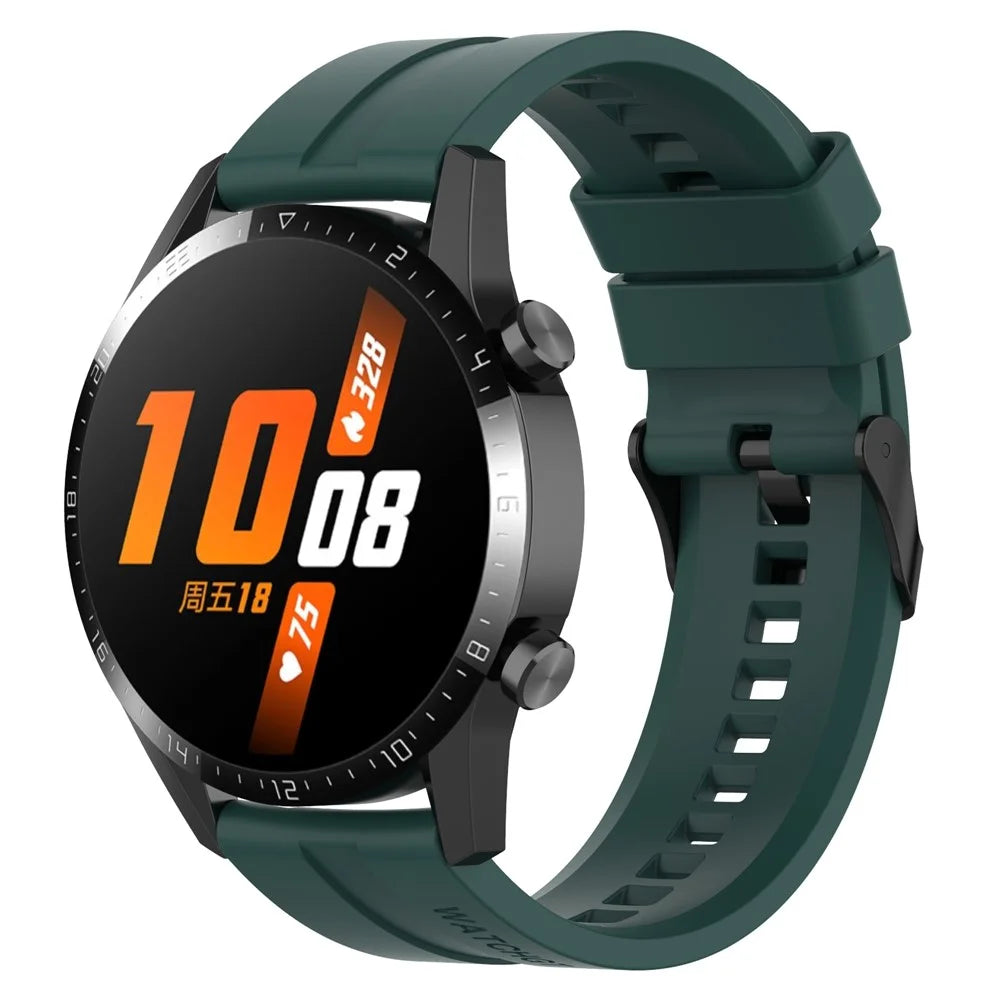 20mm Silicone Adjustable Watch Band Wrist Strap for Huawei Watch GT Runner/Watch GT3 42mm - Black Steel Buckle/Blackish Green - 2