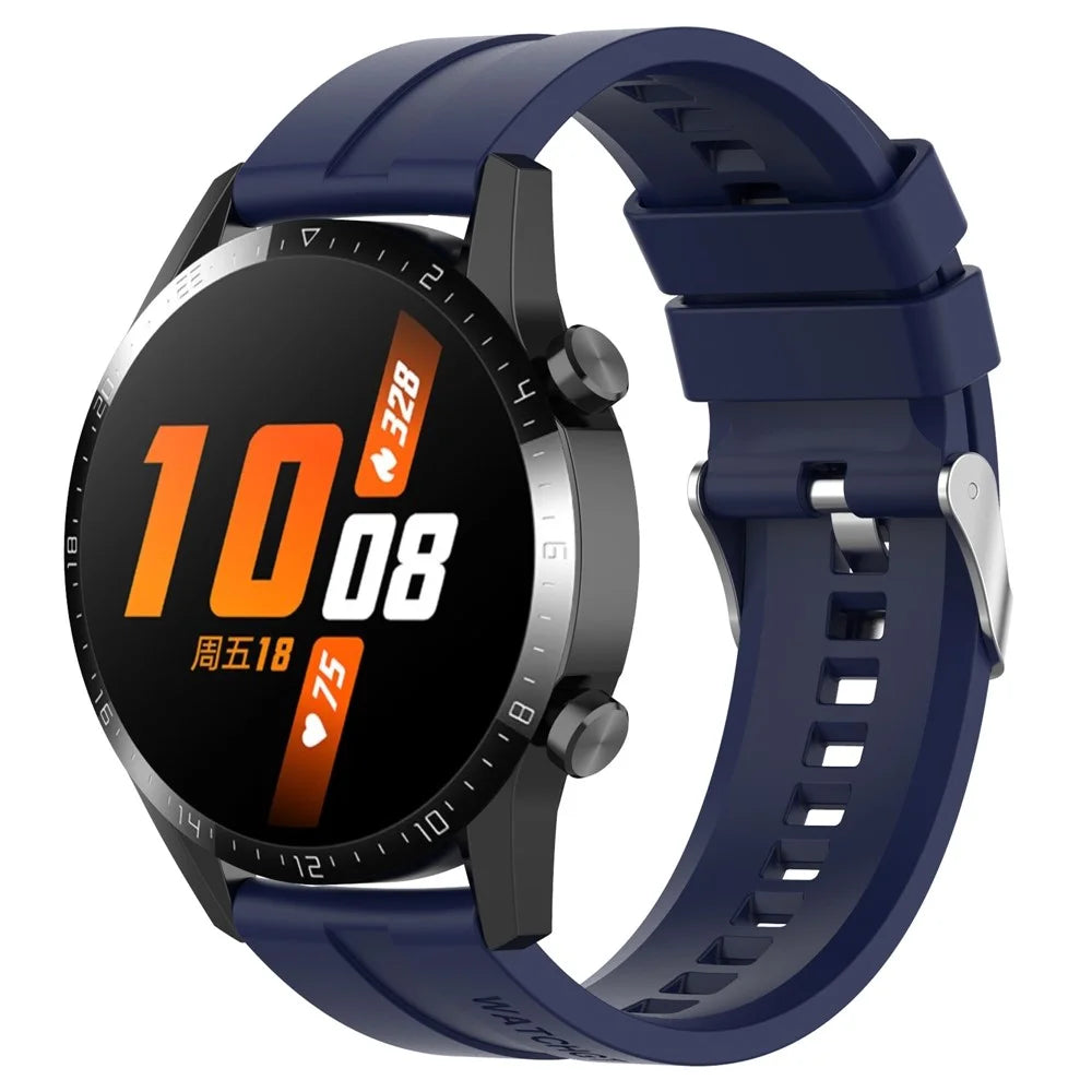 20mm Silicone Smart Watch Strap Adjustable Wristband Bracelet for Huawei Watch GT Runner/Watch GT3 42mm - Silver Steel Buckle/Midnight Blue - 2