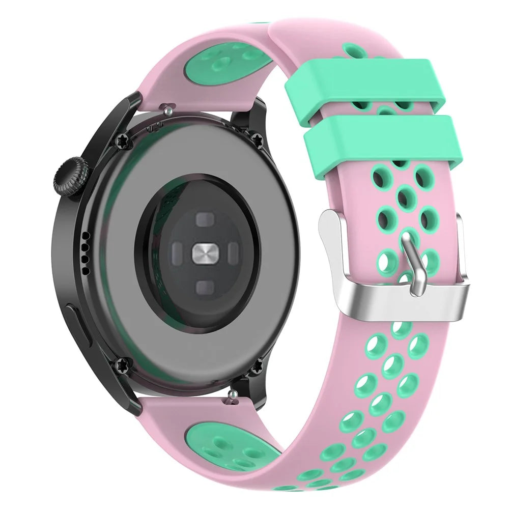 22mm Breathable Dual Color Silicone Watch Strap Wristband with Multiple Holes Design for Huawei Watch GT3 46mm/Samsung Gear S3 Frontier/Classic - Pink/Teal - 1