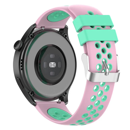 22mm Breathable Dual Color Silicone Watch Strap Wristband with Multiple Holes Design for Huawei Watch GT3 46mm/Samsung Gear S3 Frontier/Classic - Pink/Teal - 1