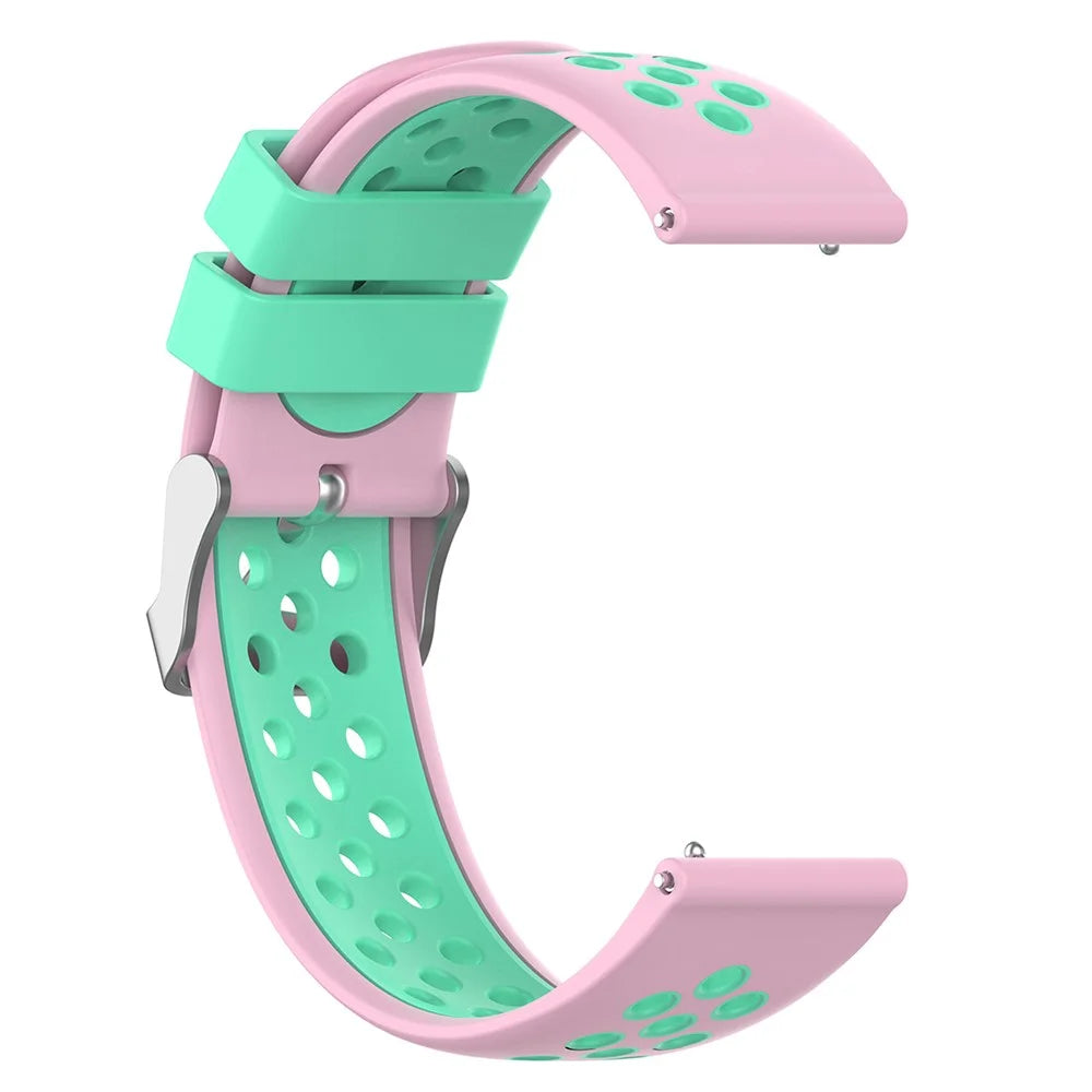 22mm Breathable Dual Color Silicone Watch Strap Wristband with Multiple Holes Design for Huawei Watch GT3 46mm/Samsung Gear S3 Frontier/Classic - Pink/Teal - 3
