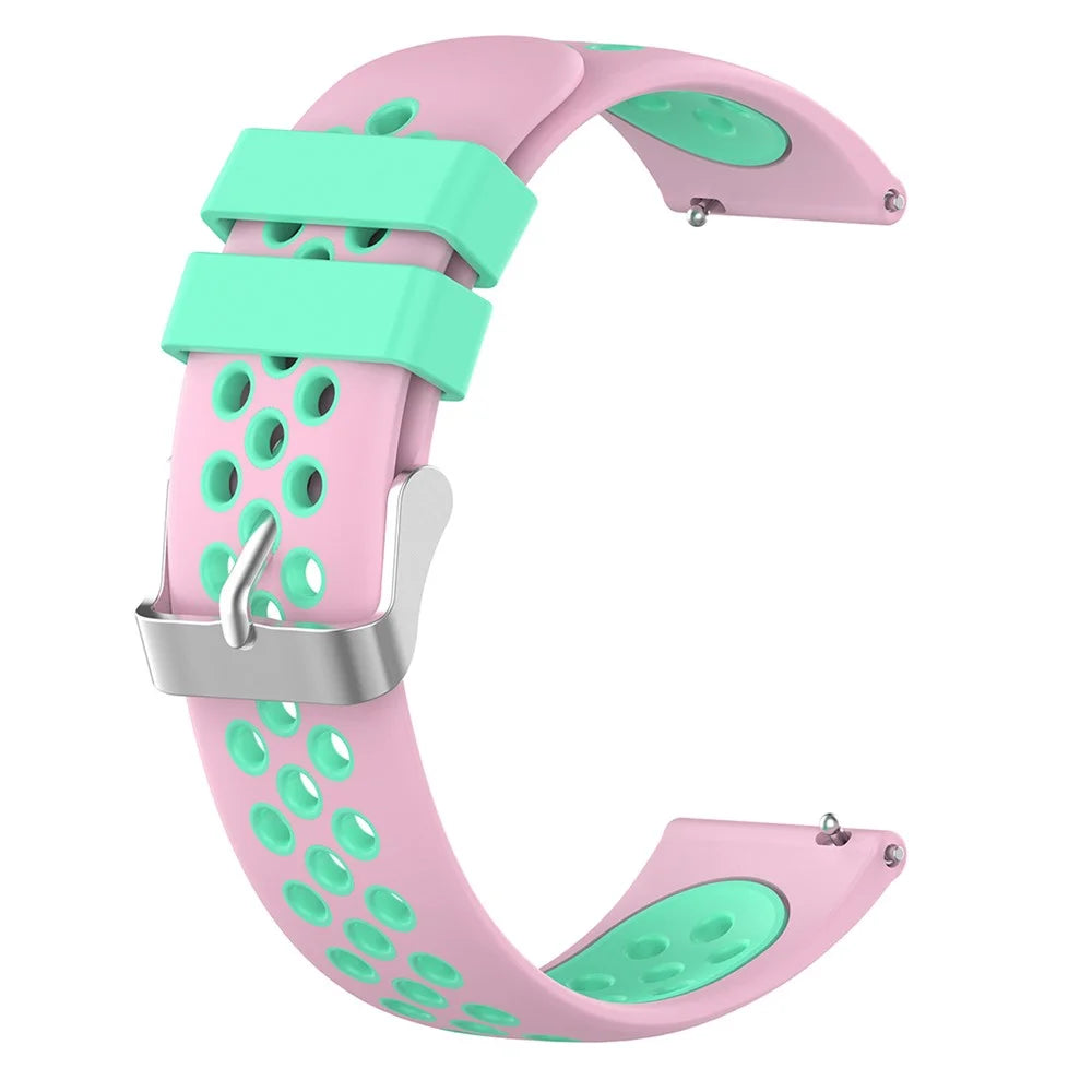 22mm Breathable Dual Color Silicone Watch Strap Wristband with Multiple Holes Design for Huawei Watch GT3 46mm/Samsung Gear S3 Frontier/Classic - Pink/Teal - 4