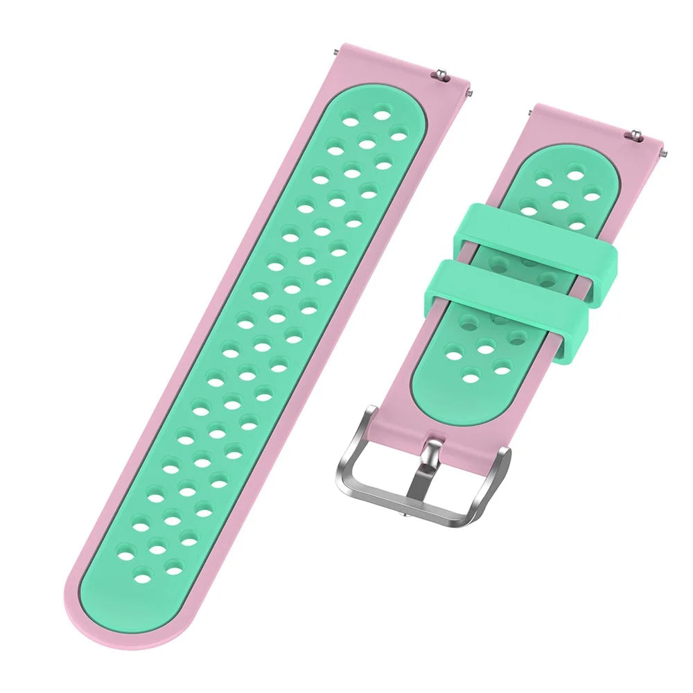 22mm Breathable Dual Color Silicone Watch Strap Wristband with Multiple Holes Design for Huawei Watch GT3 46mm/Samsung Gear S3 Frontier/Classic - Pink/Teal - 5