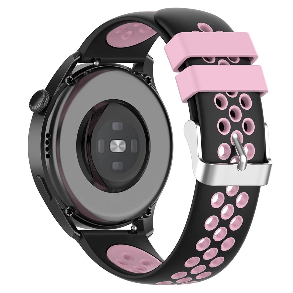20mm Multiple Holes Breathable Dual Color Silicone Watch Strap Wristband for Huawei Watch GT3 42mm/Samsung Galaxy Watch 42mm - Black/Pink - 1