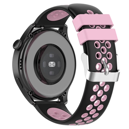 20mm Multiple Holes Breathable Dual Color Silicone Watch Strap Wristband for Huawei Watch GT3 42mm/Samsung Galaxy Watch 42mm - Black/Pink - 1