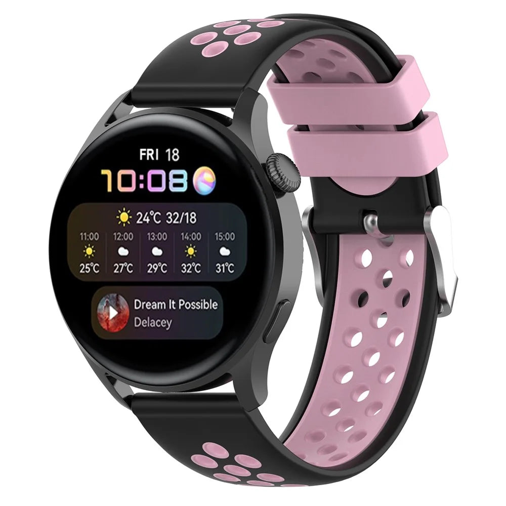 20mm Multiple Holes Breathable Dual Color Silicone Watch Strap Wristband for Huawei Watch GT3 42mm/Samsung Galaxy Watch 42mm - Black/Pink - 2