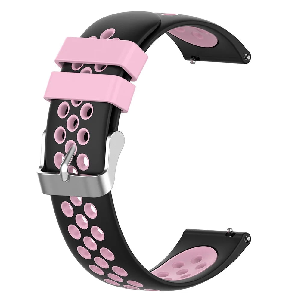 20mm Multiple Holes Breathable Dual Color Silicone Watch Strap Wristband for Huawei Watch GT3 42mm/Samsung Galaxy Watch 42mm - Black/Pink - 4
