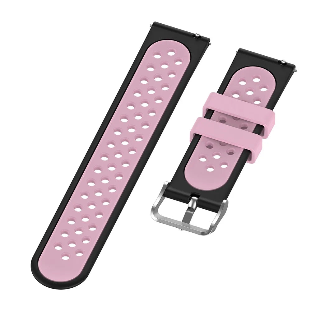20mm Multiple Holes Breathable Dual Color Silicone Watch Strap Wristband for Huawei Watch GT3 42mm/Samsung Galaxy Watch 42mm - Black/Pink - 5