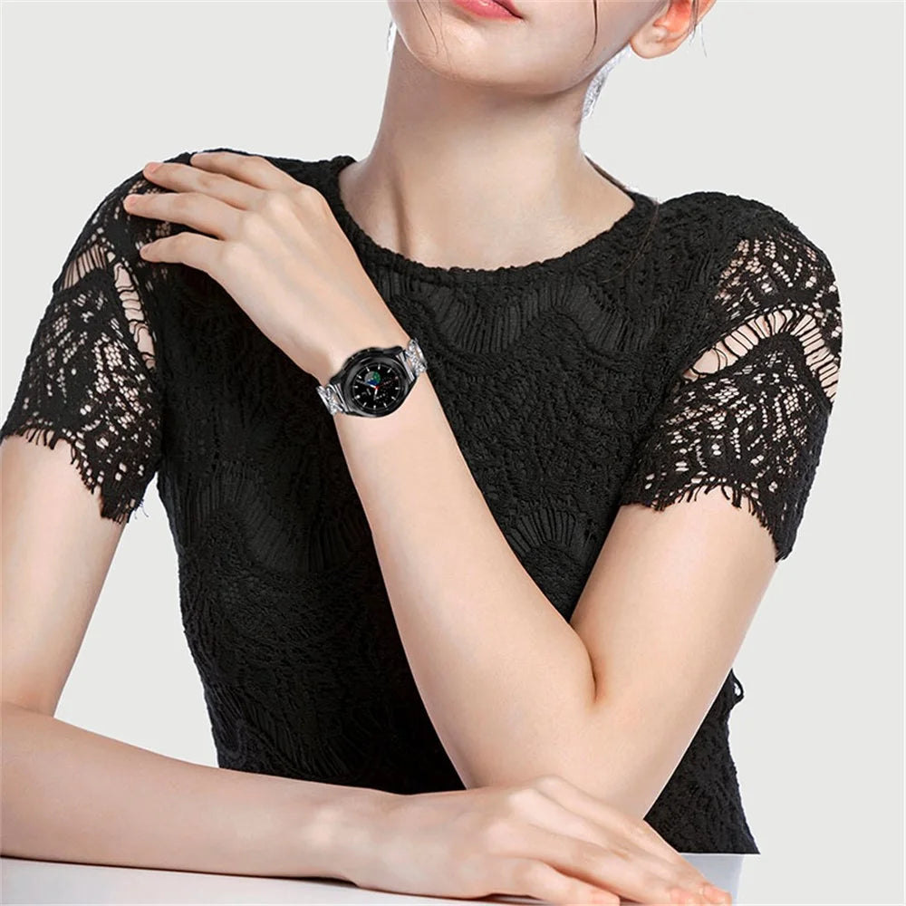 22mm Women Hollow X Design Stainless Steel Wrist Strap Watchband with Rhinestone Decor for Samsung Galaxy Watch3 45mm/Galaxy Watch 46mm - Silver - 6
