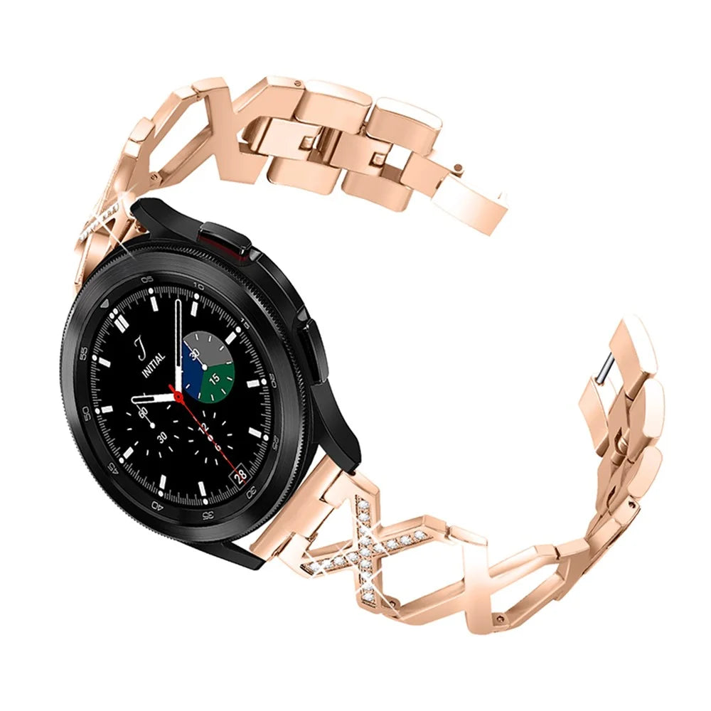 22mm Stainless Steel X Design Bracelet Style Watch Band Rhinestone Wrist Strap for Samsung Galaxy Watch3 45mm/Galaxy Watch 46mm - Rose Gold - 1