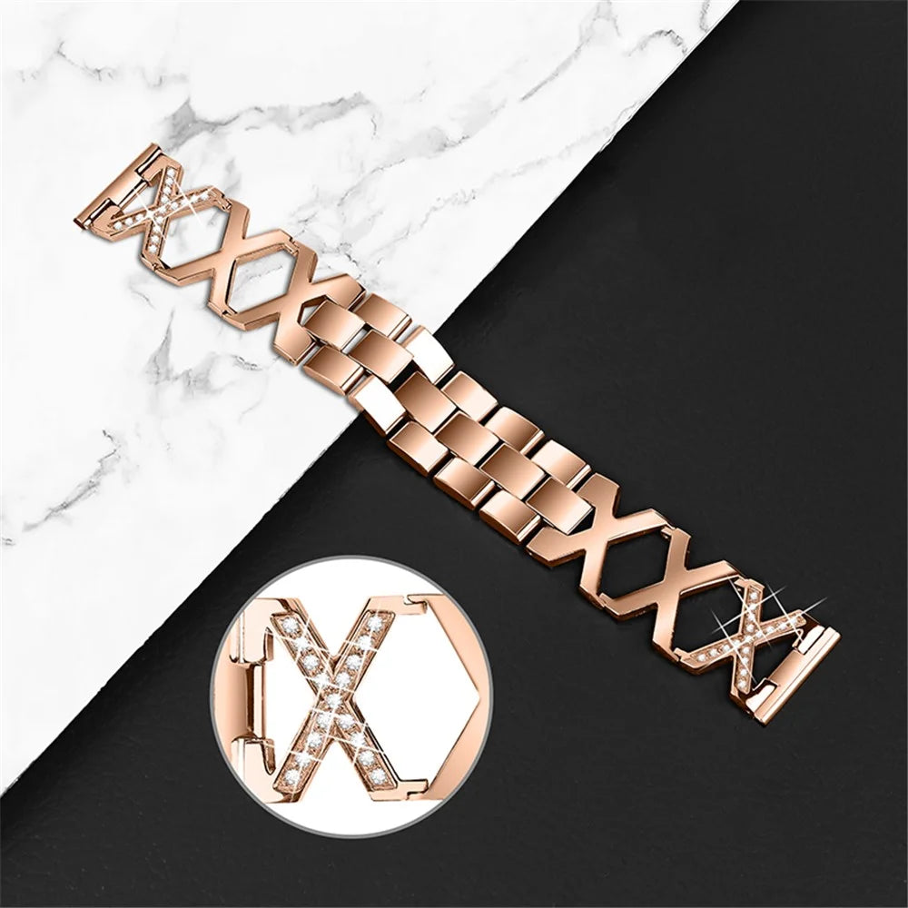 22mm Stainless Steel X Design Bracelet Style Watch Band Rhinestone Wrist Strap for Samsung Galaxy Watch3 45mm/Galaxy Watch 46mm - Rose Gold - 5