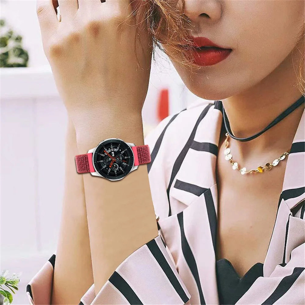 22mm Adjustable Elastic Watch Band Soft Stretch Nylon Loop Bracelet Strap Replacement for Huawei Watch GT 2e 42mm/46mm - Red - 5