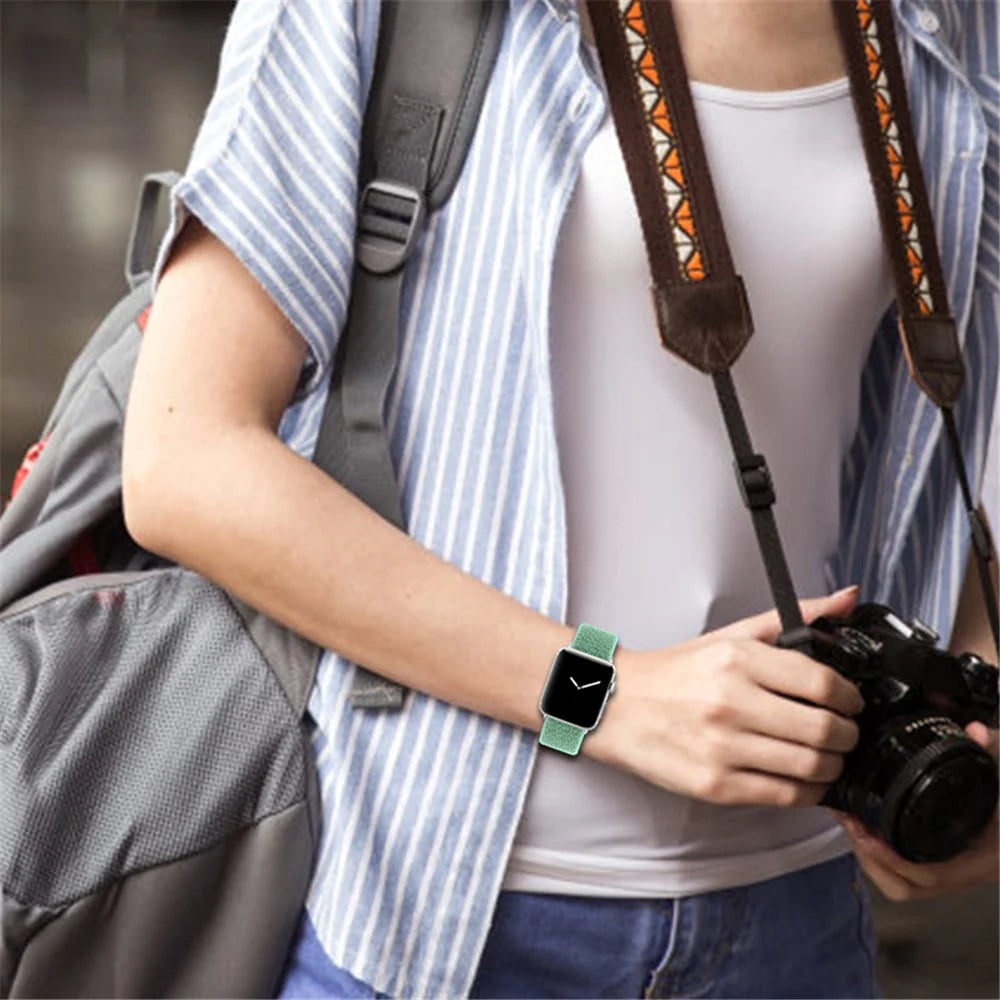 Braided Nylon Smart Watch Band Sports Wrist Strap for Apple Watch Series 9 /  8 / 7 41mm / 6 / SE (2023) / SE (2022) / SE  / 5 / 4 40mm / 3 / 2 / 1 38mm - Green - 4