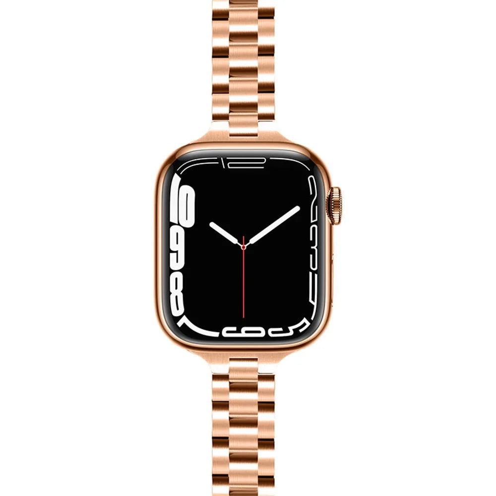 Stainless Steel 3 Beads Wrist Strap Watchband with Double Folding Buckle for Apple Watch Series 10 46mm / Ultra 2 Ultra 49mm / 9 8 7 45mm / SE (2023) SE (2022) SE 6 5 4 44mm / 3 2 1 42mm - Rose Gold - 3