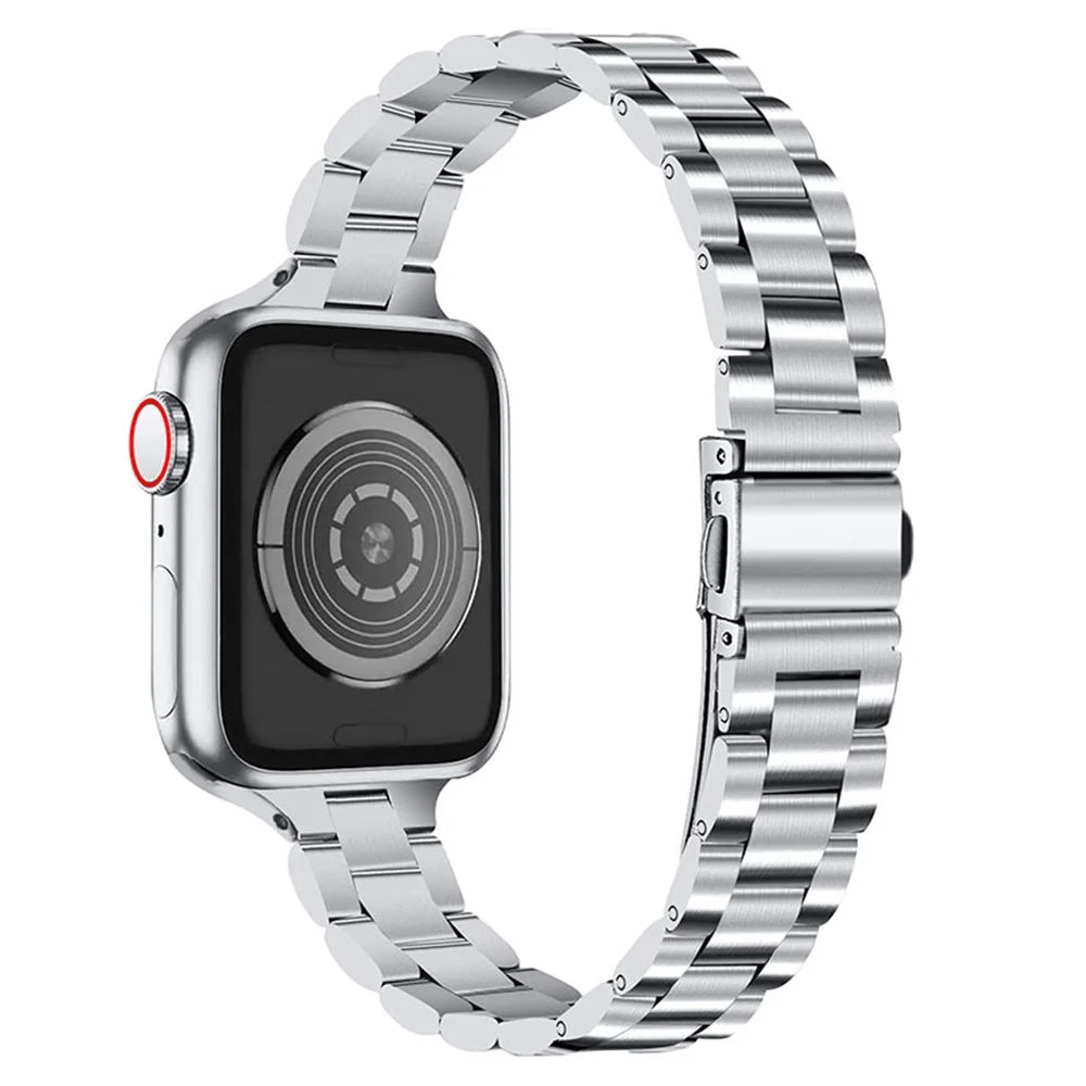 Smart Watch Stainless Steel 3 Beads Wrist Strap Watchband with Double Folding Buckle for Apple Watch Ultra 3 2 1 49mm / Series 11 10 46mm / 9 8 7 45mm / SE3 SE2 SE 6 5 4 44mm / 3 2 1 42mm - Silver - 1