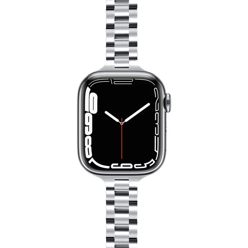 Smart Watch Stainless Steel 3 Beads Wrist Strap Watchband with Double Folding Buckle for Apple Watch Ultra 3 2 1 49mm / Series 11 10 46mm / 9 8 7 45mm / SE3 SE2 SE 6 5 4 44mm / 3 2 1 42mm - Silver - 3
